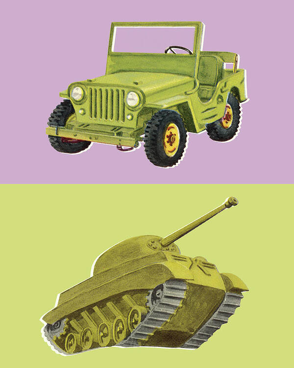 Armed Forces Poster featuring the drawing Jeep and Tank by CSA Images