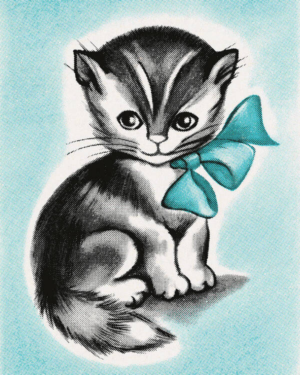 Animal Poster featuring the drawing Kitten with a Bow by CSA Images