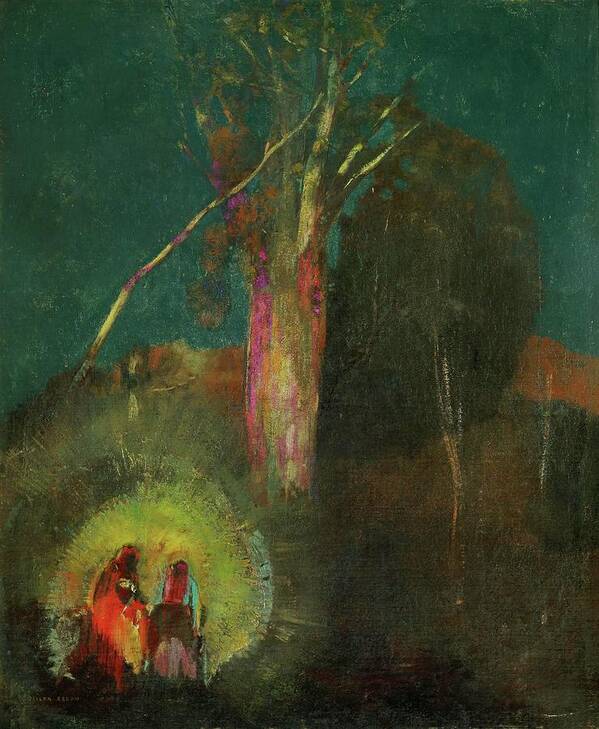 Odilon Redon Poster featuring the painting La Fuite en Egypte - the Flight to Egypt. Canvas,45 x 58 cm R.F.1984-50. by Odilon Redon -1840-1916-
