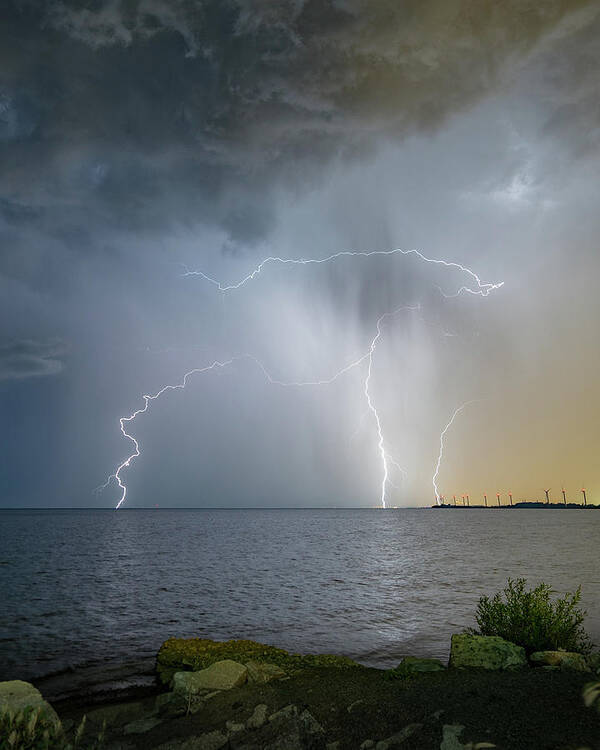 Lightning Poster featuring the photograph Lake Erie Lightning Storm by Dave Niedbala