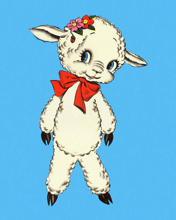 Animal Poster featuring the drawing Lamb Wearing a Bow by CSA Images