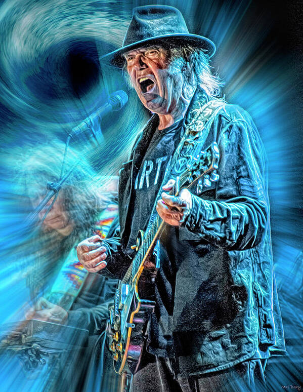 Neil Young Poster featuring the mixed media Like a Hurricane by Mal Bray