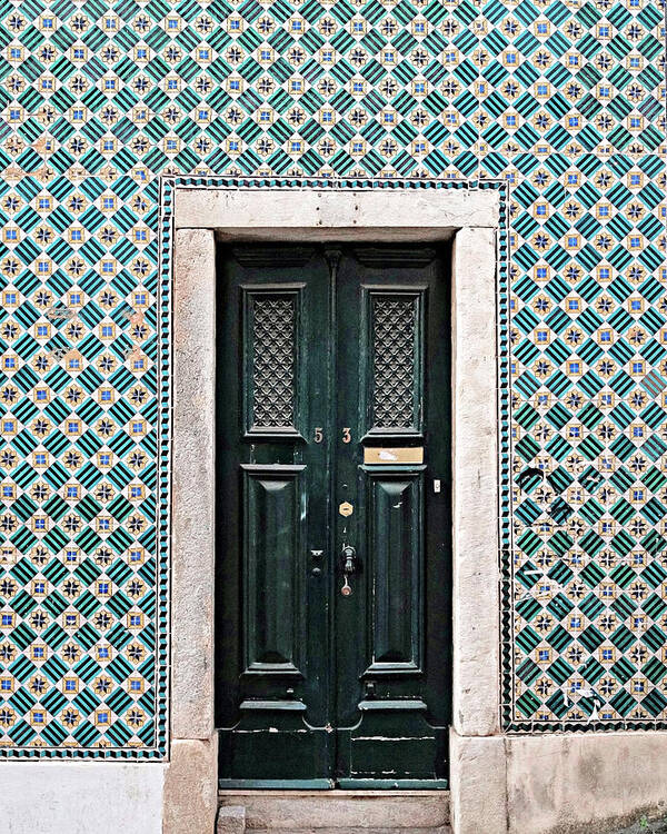 Door Poster featuring the photograph Lisbon Door and Tiles by Lupen Grainne