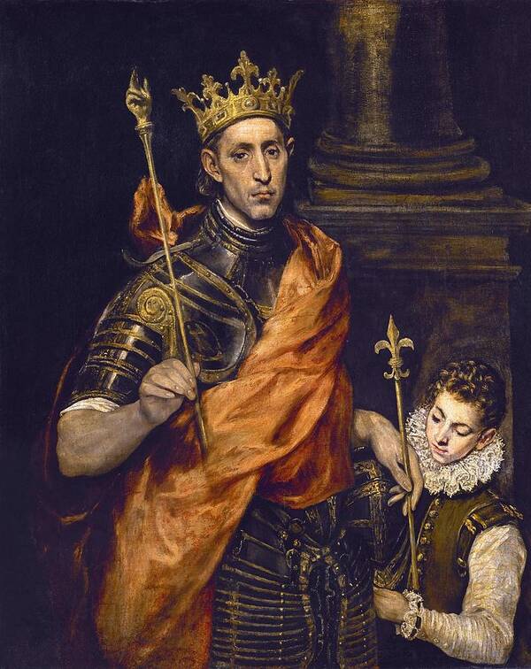 El Greco Poster featuring the painting 'Louis IX of France, and a Page', 1585-1590, Oil on canvas, 120 x 96 cm. EL GRECO . by El Greco -1541-1614-