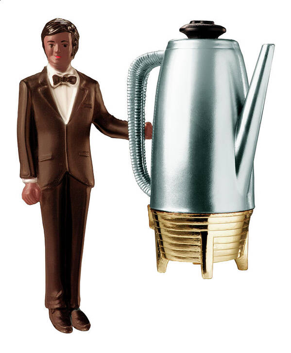Adult Poster featuring the drawing Man Holding Giant Coffee Percolator by CSA Images