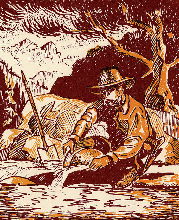 Accessories Poster featuring the drawing Man Panning For Gold by CSA Images