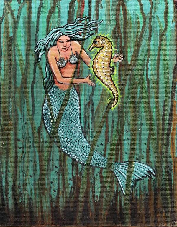 Mermaids Poster featuring the painting Mermaid and the Magic Seahorse by James RODERICK