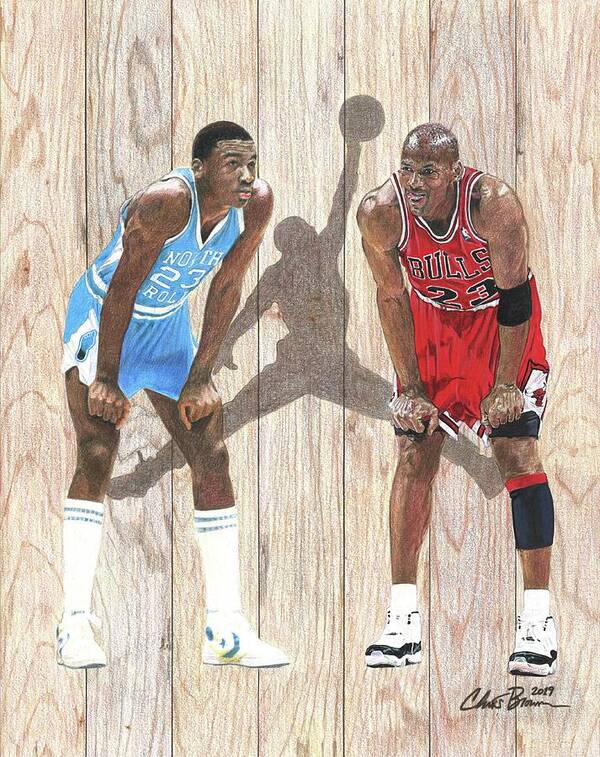 Michael Jordan Poster featuring the drawing Michael Jordan vs Michael Jordan by Chris Brown