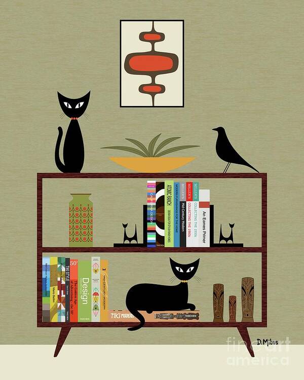 Mid Century Modern Poster featuring the digital art Mid Century Bookcase by Donna Mibus