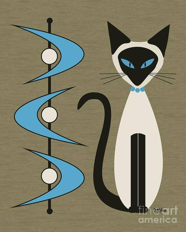 Mid Century Modern Poster featuring the digital art Mid Century Siamese with Boomerangs by Donna Mibus