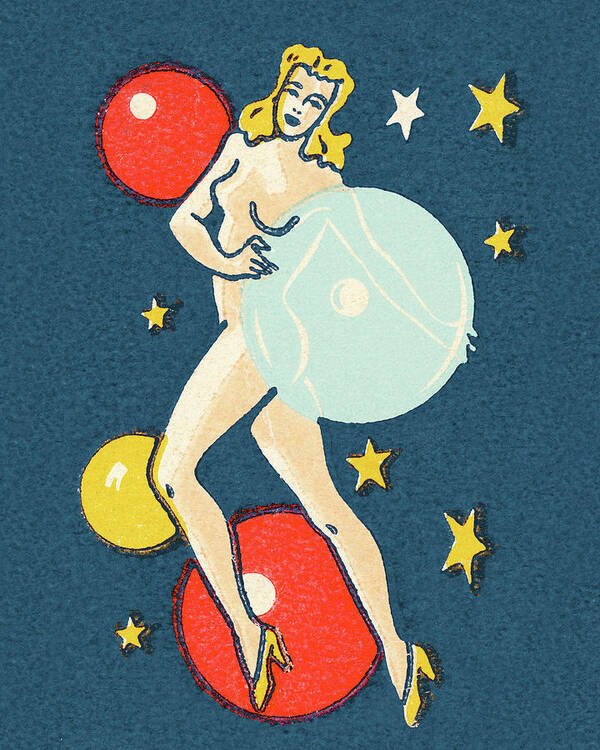 Activity Poster featuring the drawing Naked Woman Surrounded by Stars and Balls by CSA Images