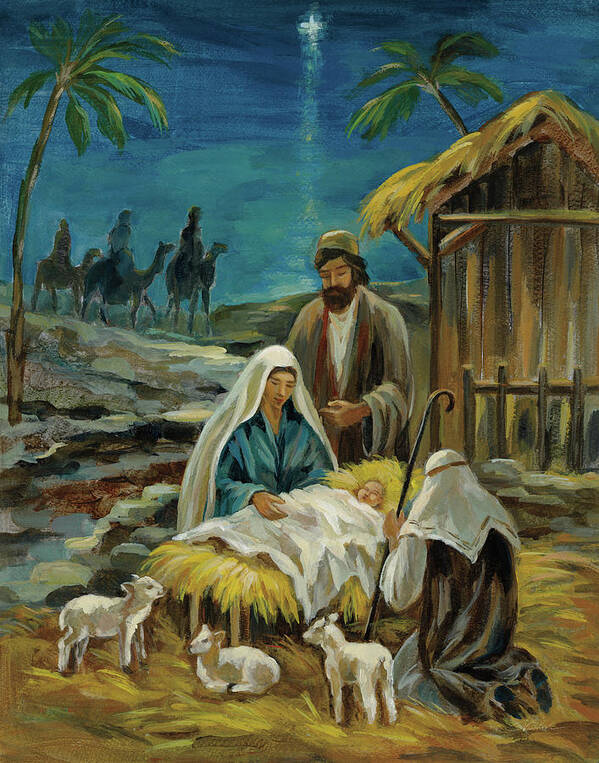 Baby Jesus Poster featuring the painting Nativity Scene by Silvia Vassileva