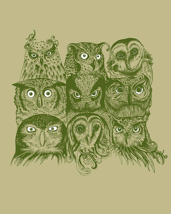Nine Owls Poster featuring the digital art Nine Owls by Rachel Caldwell