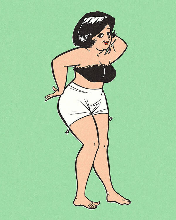Adult Poster featuring the drawing Overweight Woman in Her Underwear by CSA Images