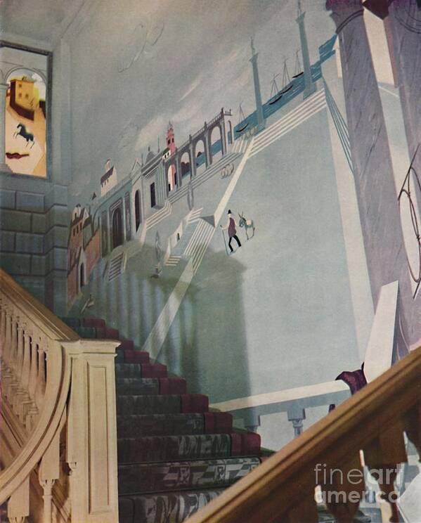 Home Decor Poster featuring the drawing Painted Fresco For A Staircase by Print Collector