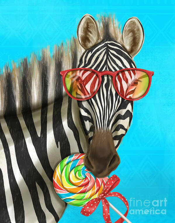 Zebra Poster featuring the mixed media Party Safari Zebra by Shari Warren