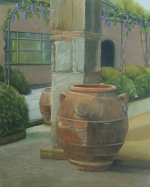 Tuscan Patio Pots Poster featuring the painting Patio Pots by Connie Rish