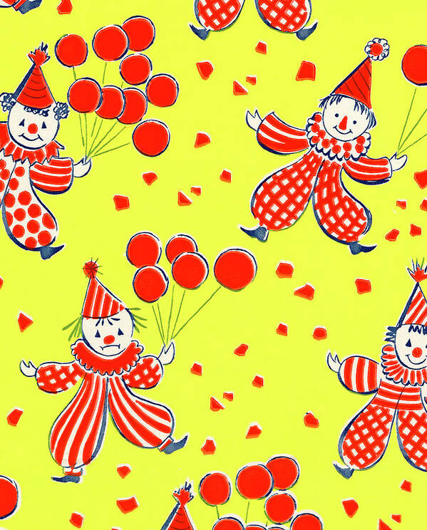 Background Poster featuring the drawing Pattern of Clowns with Balloons by CSA Images