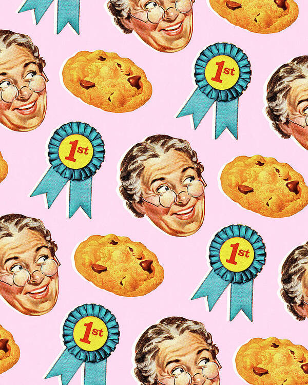 Adult Poster featuring the drawing Pattern of Grandmas Blue Ribbon Cookies by CSA Images