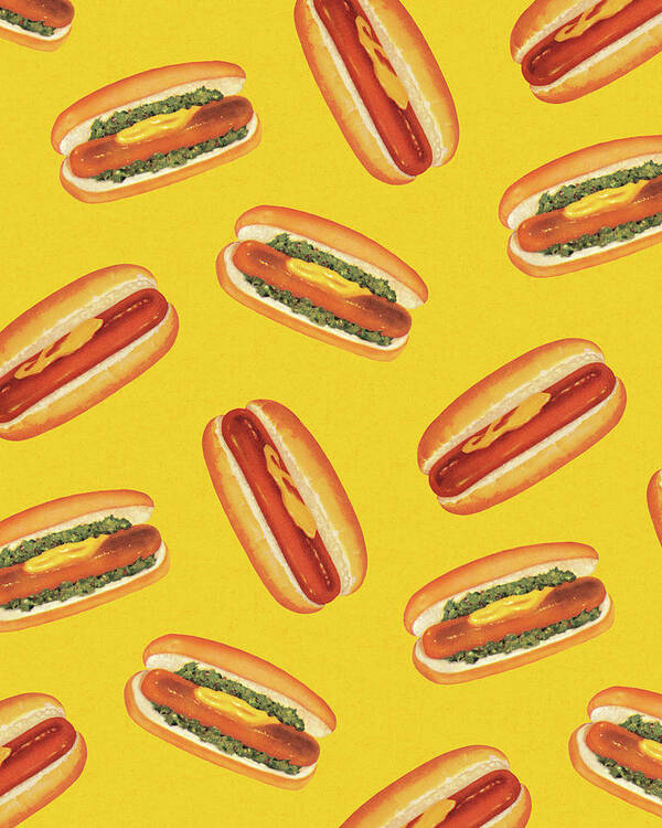 Background Poster featuring the drawing Pattern of Hot Dogs by CSA Images