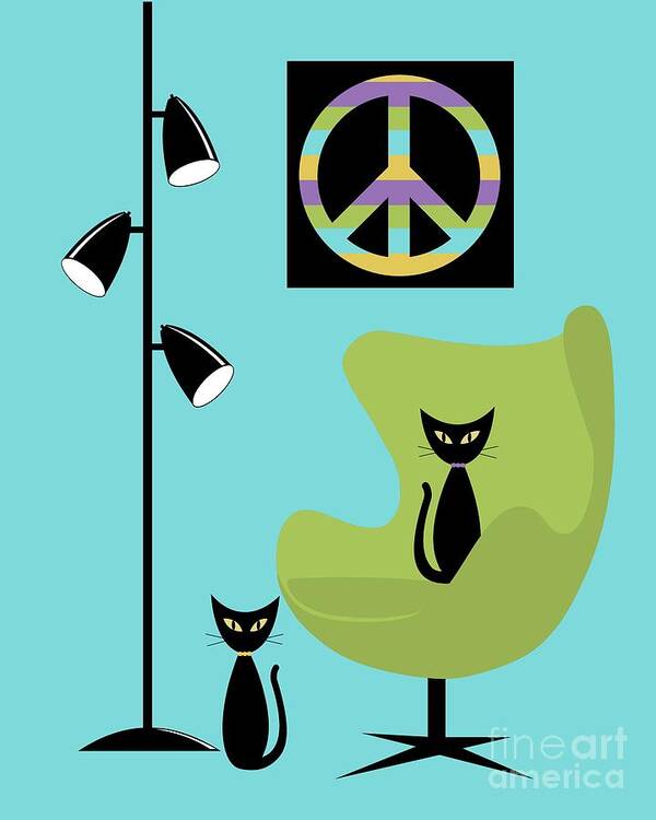 70s Poster featuring the digital art Peace Symbol Green Chair by Donna Mibus