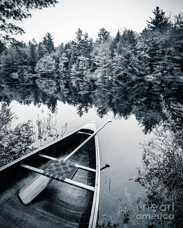 Canoe Poster featuring the photograph Peaceful Lakeside Canoe by Edward Fielding