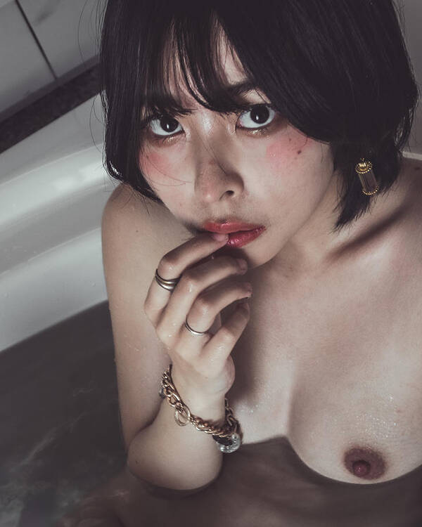 Naked Poster featuring the photograph Penetrating Eyes In The Bathroom by Nekogesaku
