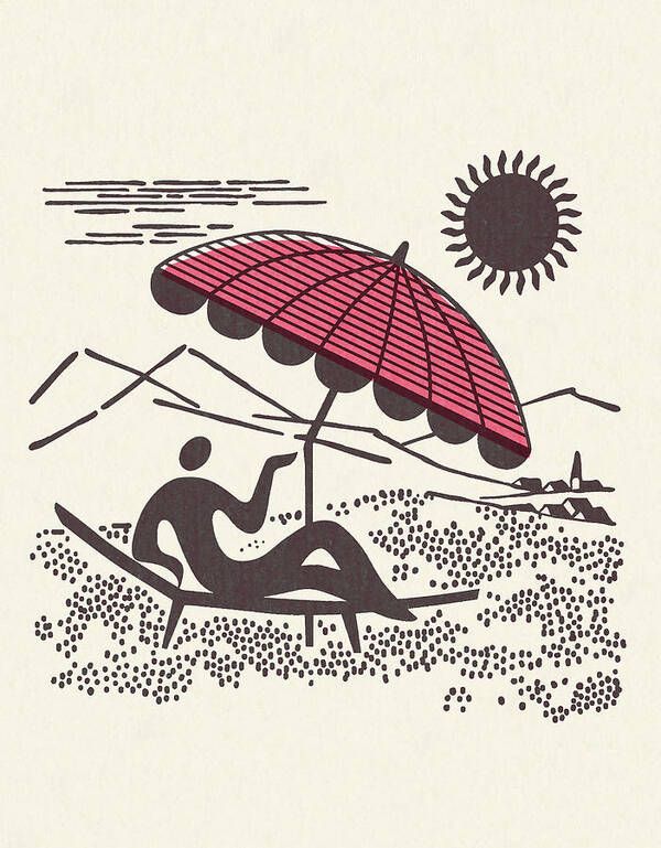 Campy Poster featuring the drawing Person Lounging Under a Sun Umbrella by CSA Images