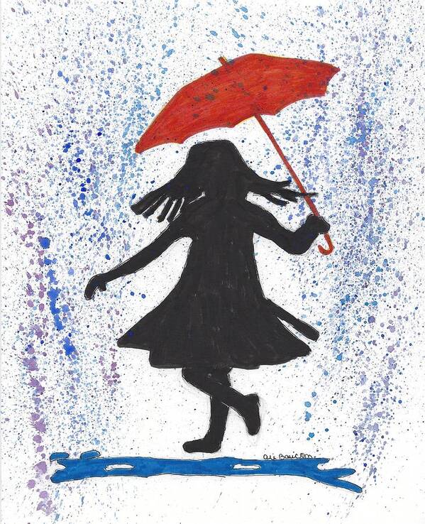 Girl Poster featuring the mixed media Playing in the Rain by Ali Baucom