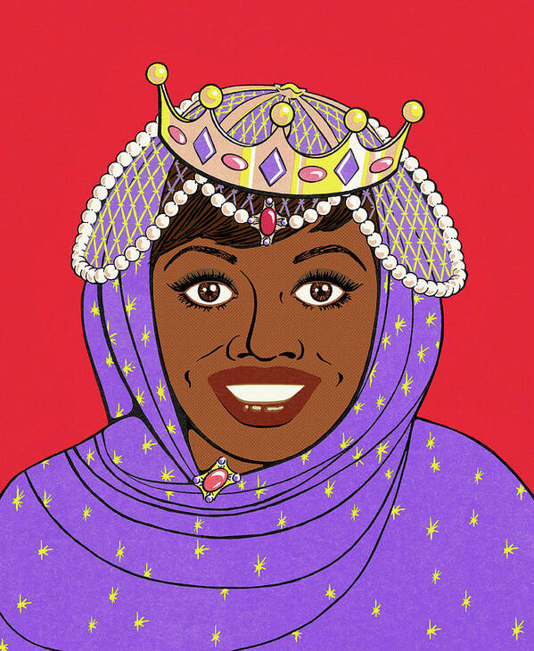 Accessories Poster featuring the drawing Portrait of a Woman Wearing a Headscarf and Crown by CSA Images