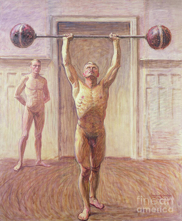 Physique Poster featuring the painting Pushing Weights With Two Arms Number 2, 1913 by Eugene Jansson