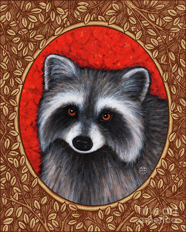 Animal Portrait Poster featuring the painting Raccoon Portrait - Brown Border by Amy E Fraser