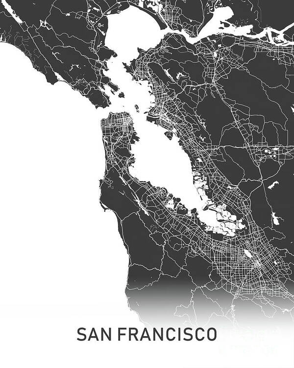 San Francisco Poster featuring the photograph San Francisco map black and white by Delphimages Map Creations