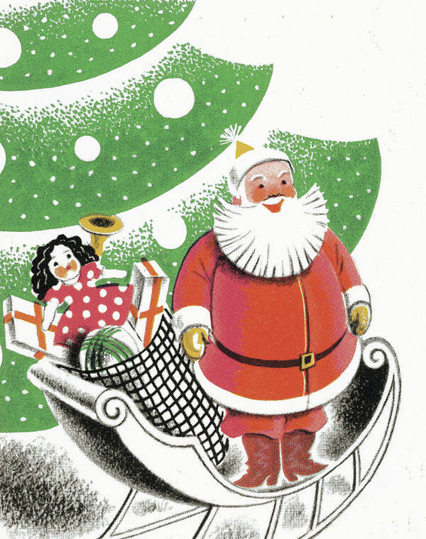 Bag Poster featuring the drawing Santa in Sleigh by CSA Images