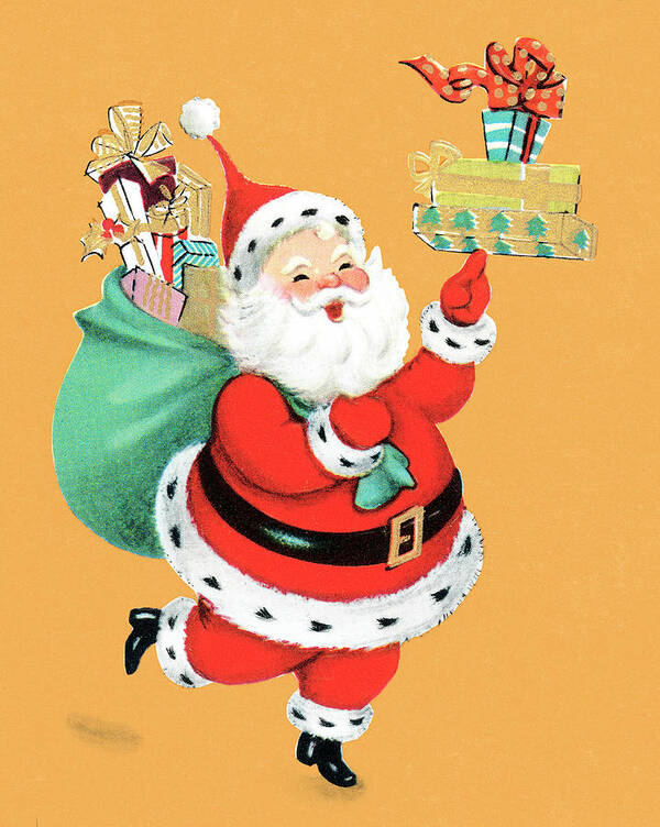 Bag Poster featuring the drawing Santa with gifts by CSA Images