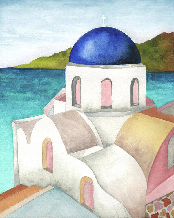 Santorini Poster featuring the mixed media Santorini I by Elizabeth Medley