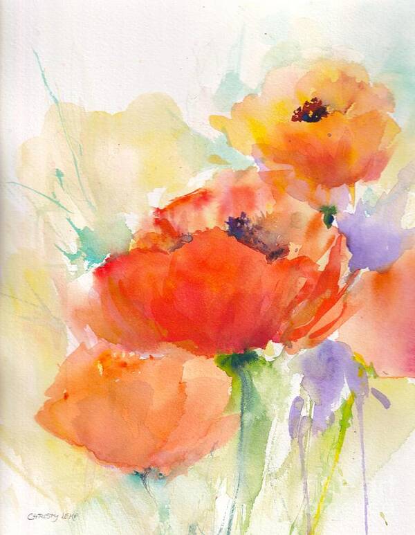 Poppies Poster featuring the painting Scarlet Morning Poppies by Christy Lemp