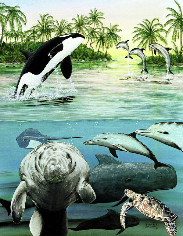 Turtle Poster featuring the painting Sea Life by Patrick Sullivan