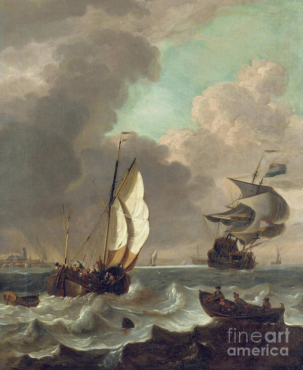 Cloud Poster featuring the painting Shipping in a stiff breeze off Dordrecht by Hendrick Rietschoof