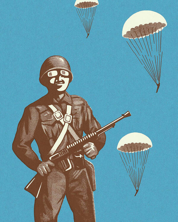 Adult Poster featuring the drawing Soldier and Paratroopers by CSA Images