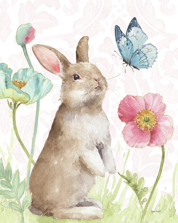 Bunny Poster featuring the painting Spring Softies Bunnies II Pink by Lisa Audit