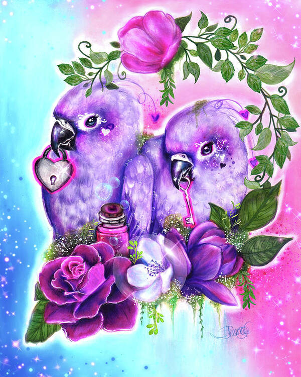Still Together Love Birds Poster featuring the mixed media Still Together Love Birds by Sheena Pike Art And Illustration