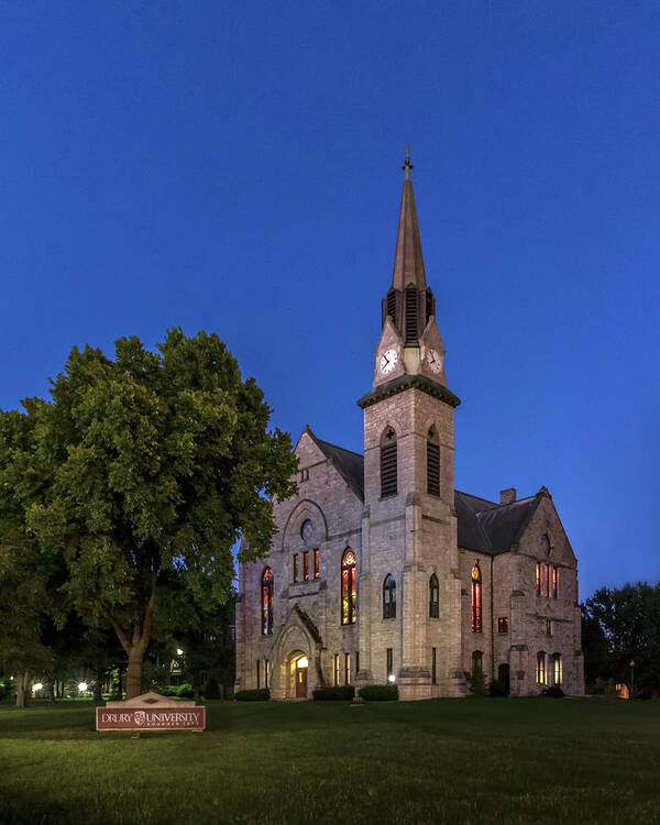 Drury Poster featuring the photograph Stone Chapel at Night by Allin Sorenson