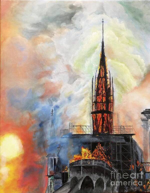 Notre Dame Poster featuring the painting Sunset on Notre Dame by Kate Conaboy