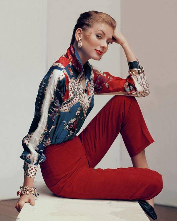 #new2022vogue Poster featuring the photograph Suzy Parker Wearing An Emilio Pucci Shirt by John Rawlings