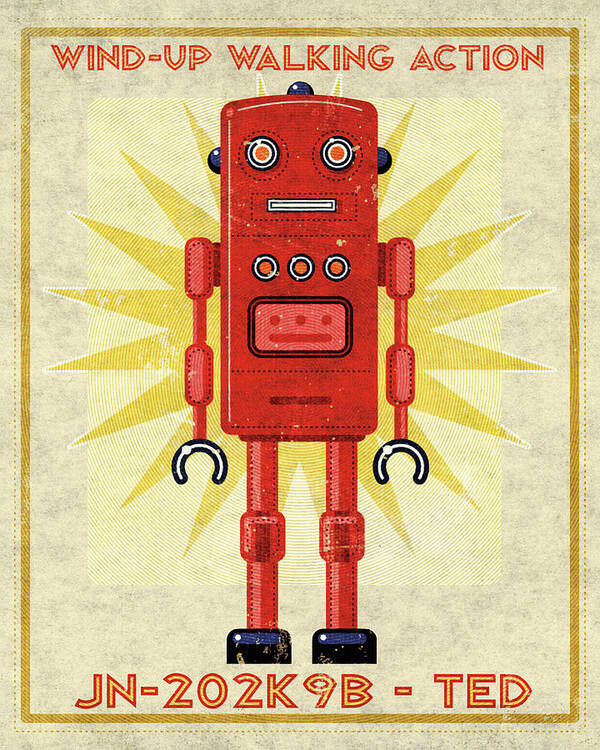 Robot Poster featuring the digital art Ted Box Art Robot by John W. Golden