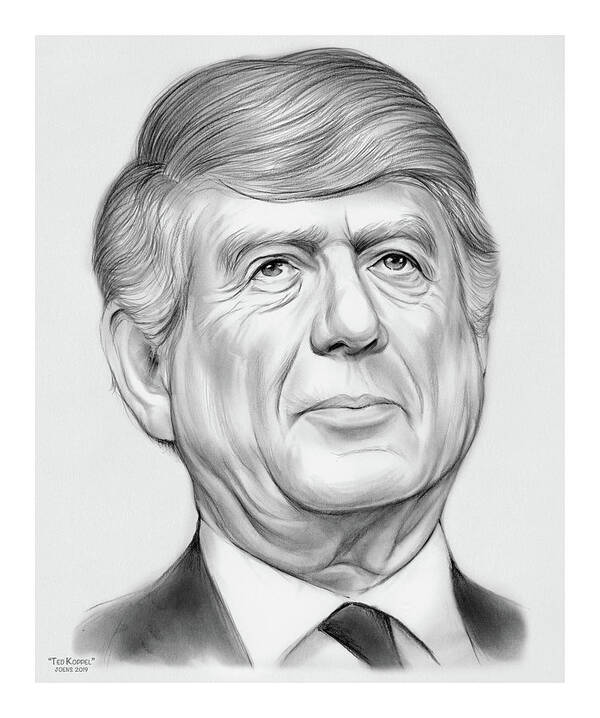 Ted Koppel Poster featuring the drawing Ted Koppel by Greg Joens