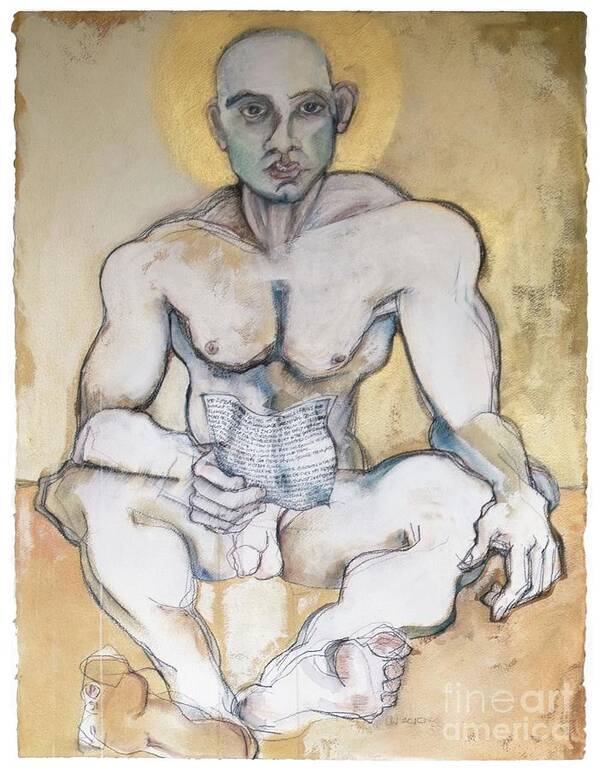 Male Nude Poster featuring the painting The Buddha, The Christ, The Poet by Carolyn Weltman