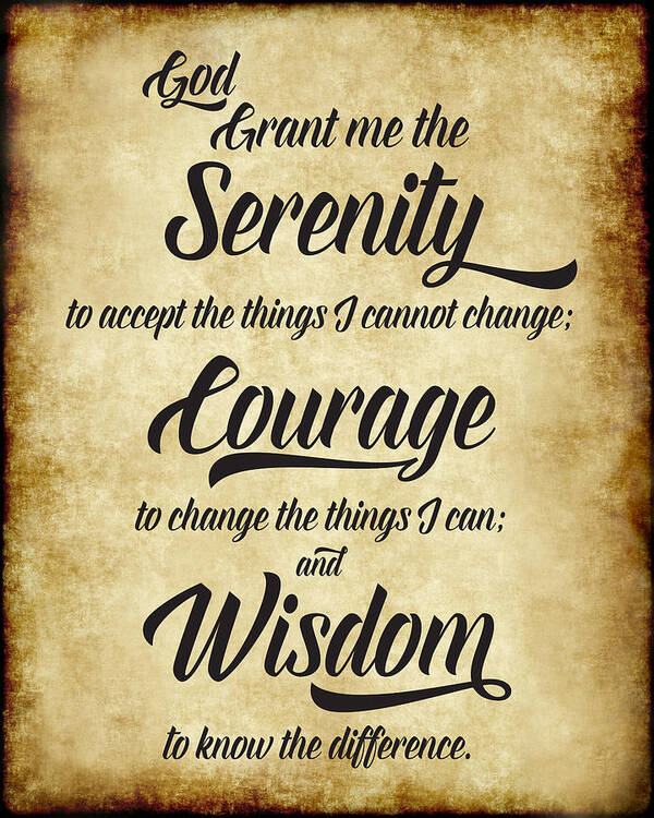 Serenity Prayer Poster featuring the digital art The Serenity Prayer - Antique Parchment by Ginny Gaura