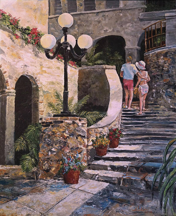 Puerto Rico Poster featuring the painting The Steps by Alan Lakin